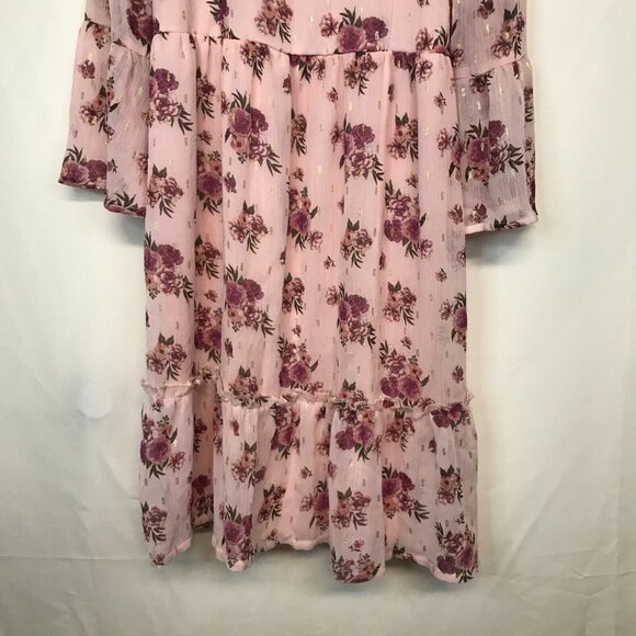 Wonder Nation Girls L (10-12) Pink Dress Floral Print Bell Sleeve Cuffs NWT - Picture 3 of 11